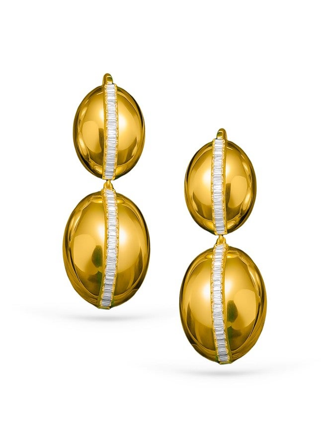 Rubans Voguish 18K Gold-Plated Double Dome Statement Earrings with Baguette Zirconia Accents - Image 1