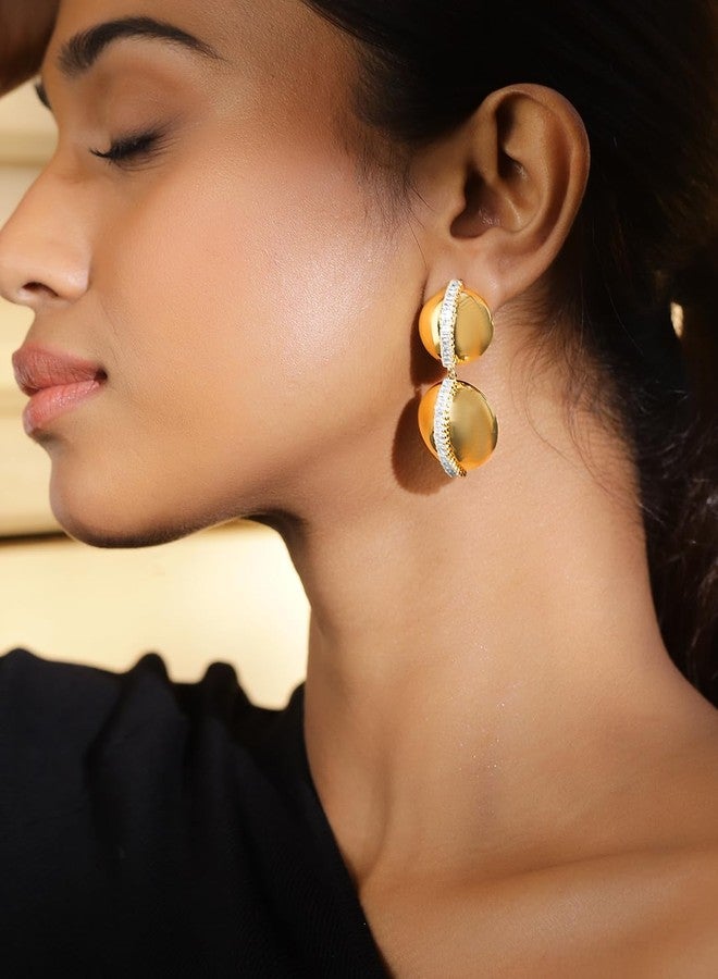 Rubans Voguish 18K Gold-Plated Double Dome Statement Earrings with Baguette Zirconia Accents - Image 4