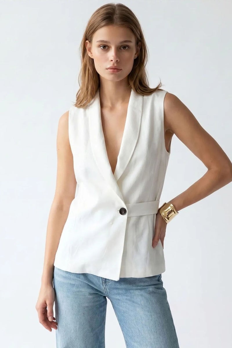 MIXRAY Belted Cotton-linen Waistcoat - Image 3