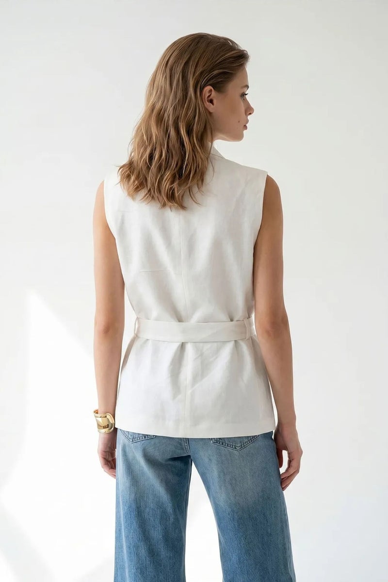 MIXRAY Belted Cotton-linen Waistcoat - Image 5