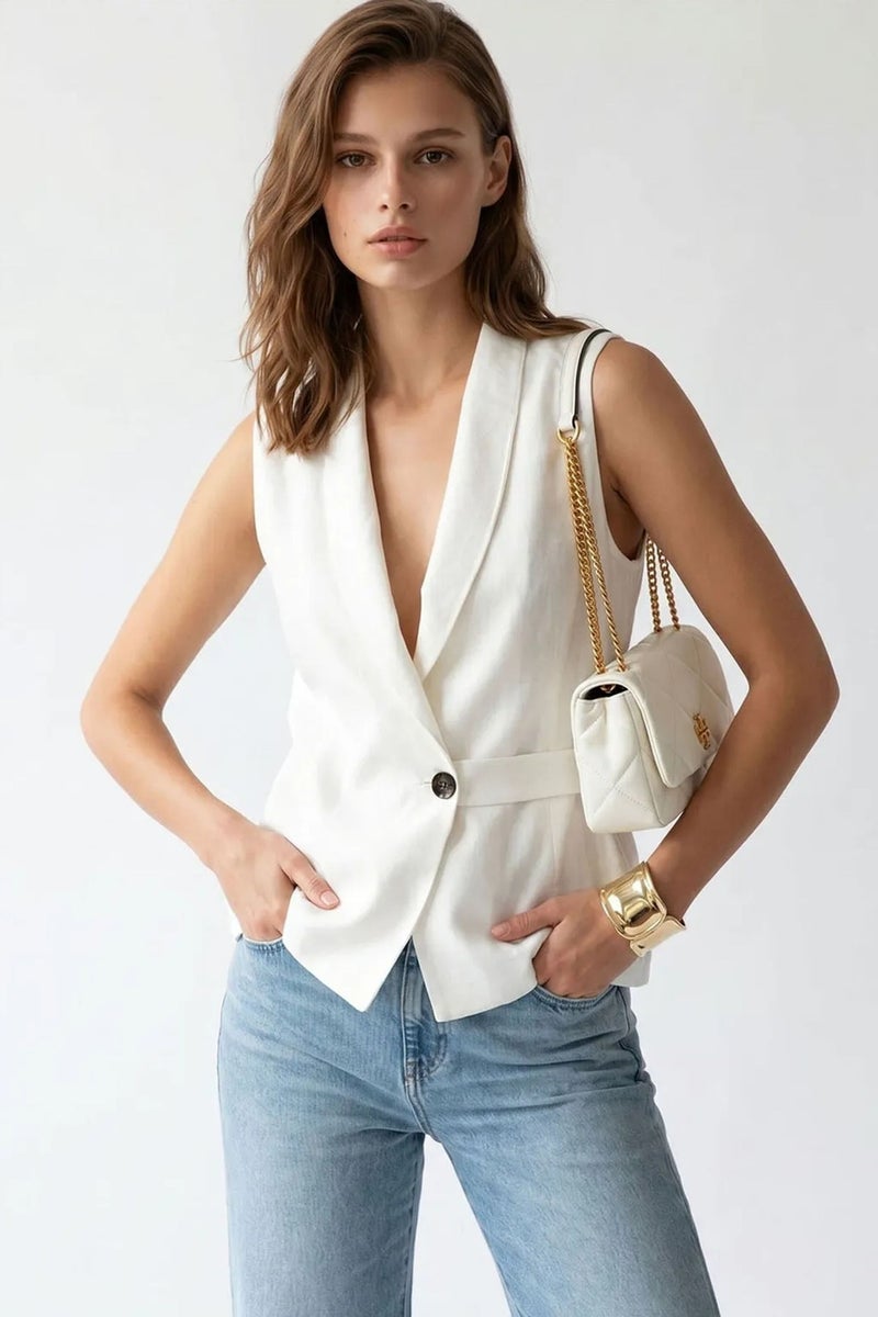 MIXRAY Belted Cotton-linen Waistcoat - Image 2