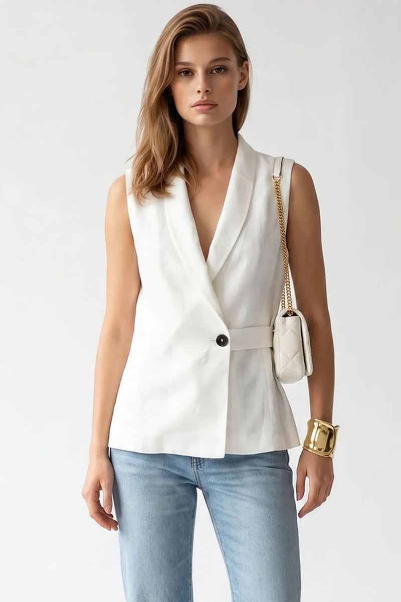 MIXRAY Belted Cotton-linen Waistcoat - Image 1