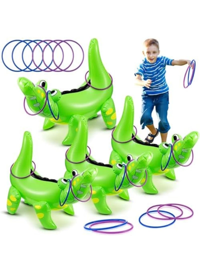 Luckam Inflatable Alligator Ring Toss Game, Each Include 8 Rings, Reptile Inflatable Pool Ring Toss Game 22" Alligator Game for Boys Girls Birthday Party Games Activities Decorations - Image 1