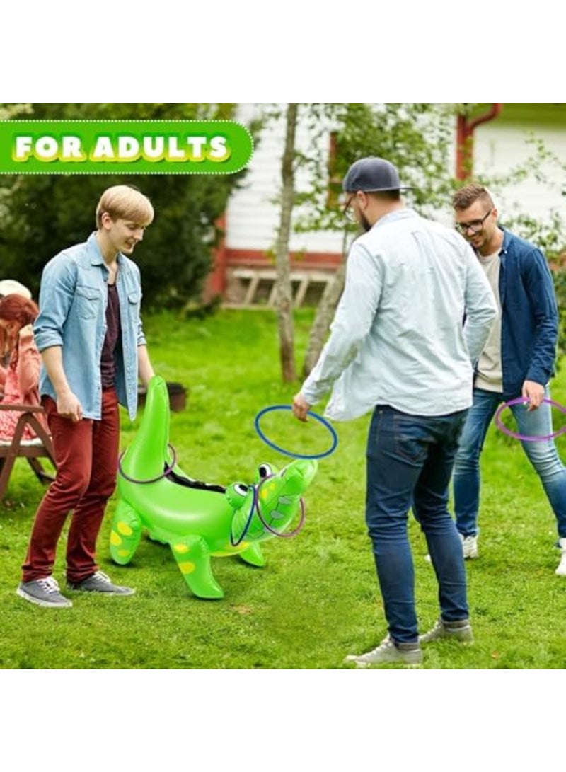 Luckam Inflatable Alligator Ring Toss Game, Each Include 8 Rings, Reptile Inflatable Pool Ring Toss Game 22" Alligator Game for Boys Girls Birthday Party Games Activities Decorations - Image 3
