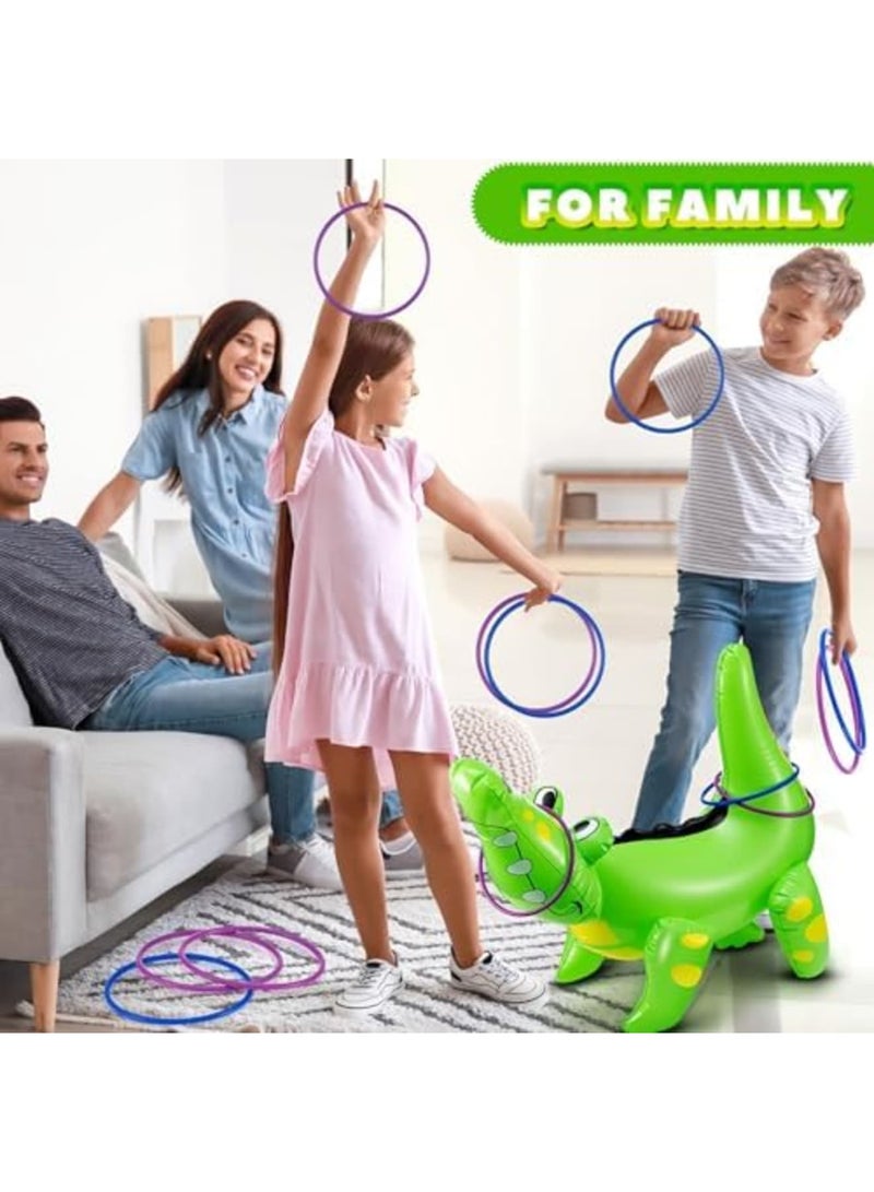 Luckam Inflatable Alligator Ring Toss Game, Each Include 8 Rings, Reptile Inflatable Pool Ring Toss Game 22" Alligator Game for Boys Girls Birthday Party Games Activities Decorations - Image 2