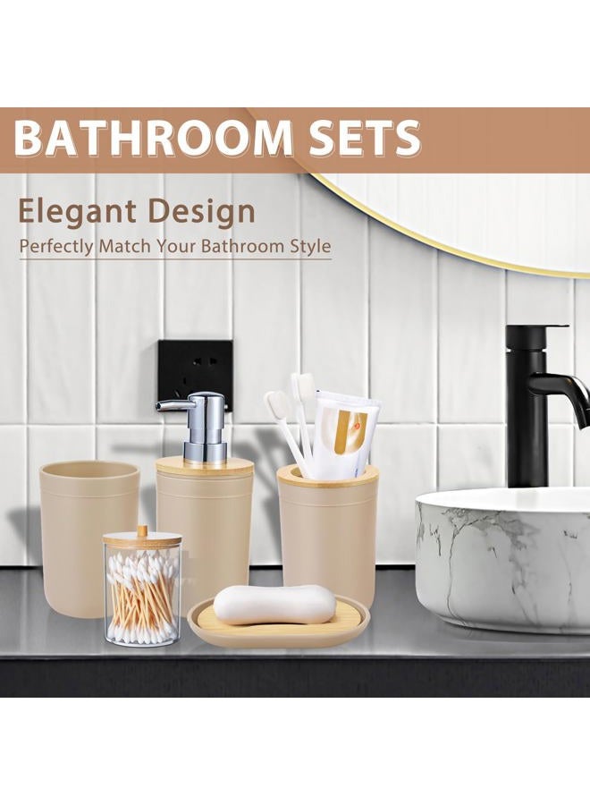 iMucci Bathroom Accessories Set 5Piece Beige Bathroom Sets, Toothbrush Holder, Toothbrush Cup, Lotion Soap Dispenser, Soap Dish and Qtip Holder Bathroom Decor - Image 4