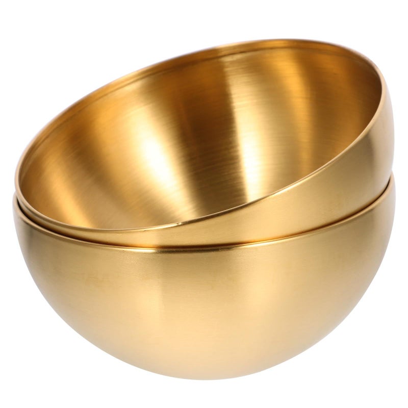 2pcs Stainless Steel Fruit Salad Bowls Korean Style Gold Kitchen Storage Containers - Image 2
