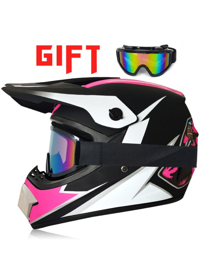 Pink Ghost Head wind Mirror Virtue Electric Car Kart Helmet Men's And Women's Fashion Cool Full-covered Motorcycle Off-road Four-season Helmet Full Helmet