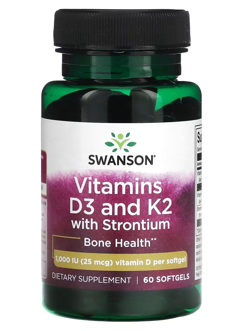 Swanson, Vitamins D3 and K2 with Strontium, 25 mcg (1,000 IU), 60 Softgels