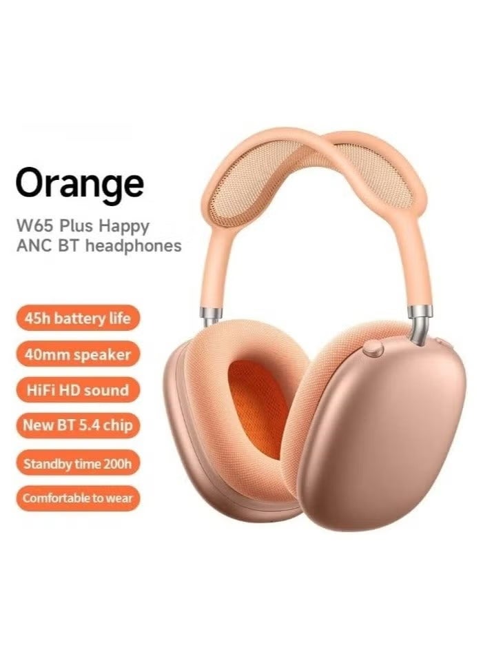 هوكو سماعات رأس W65 Plus ANC لتقليل الضوضاء بتقنية البلوتوث فوق الأذن لاسلكية كبيرة الحجم مع صوت عالي الدقة وسماعات رياضية مع زر - برتقالي. - Image 2