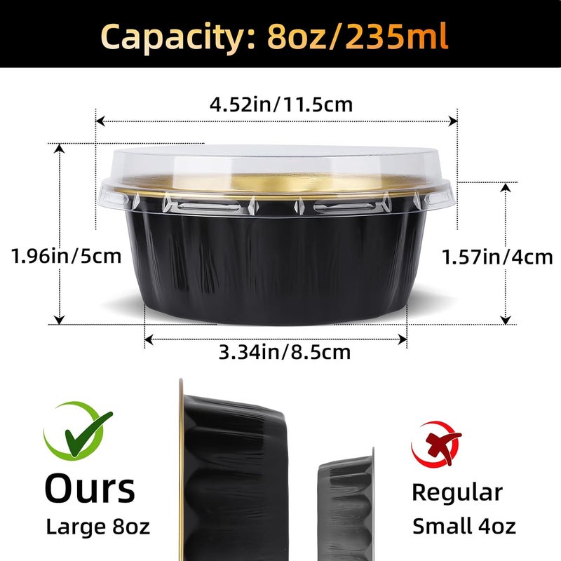Beasea Creme Brulee Disposable Ramekins with Lids, 120 Pack 8 oz 4 Inch Mini Aluminum Foil Baking Cups Black Gold Small Round Cupcake Tart Pie Tins Pans Individual Containers Oven Safe for Baking - Image 2