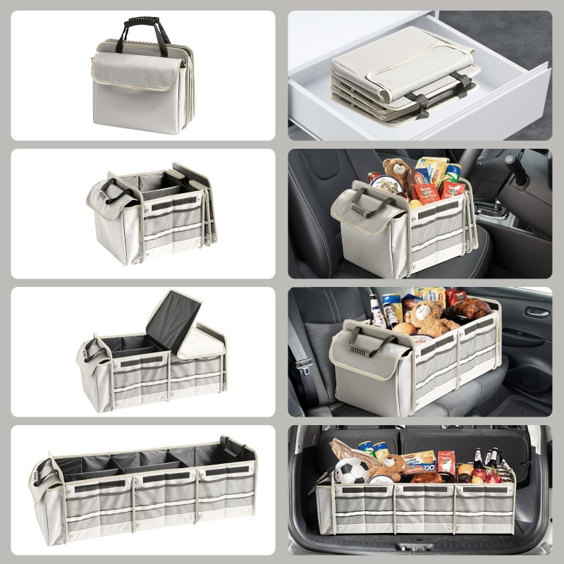 AOPHY Car Trunk Organizer with Insulated Leakproof Cooler Bag, 4 in 1 Waterproof Portable Car Storage Organizer with Collapsible Cover, 3 Large Compartments, Trunk Organizer for SUV, Car, Truck (Beige) - Image 2