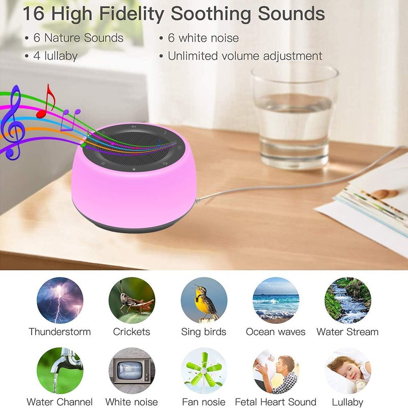 Masroo White Noise Machine for Sleeping with Night Light (16 Soothing Sound) - Image 5