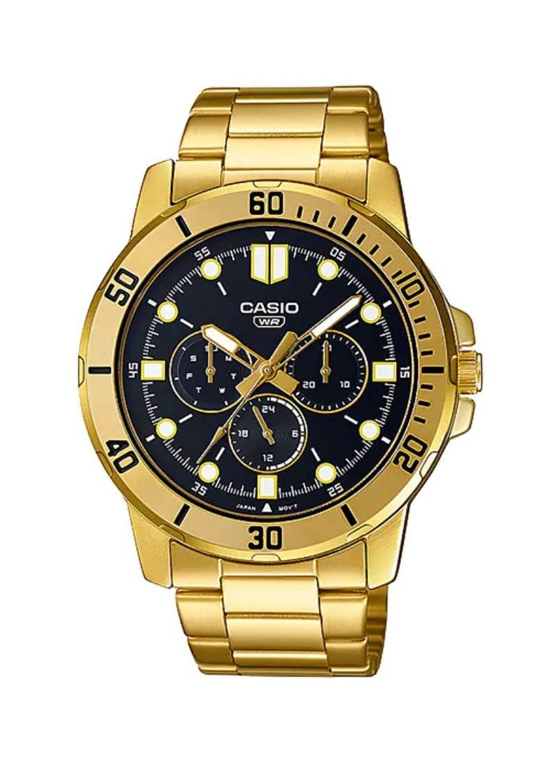 Casio Men's Watch - MTP-VD300G-1EUDF Black Dial, Gold Band - Image 1