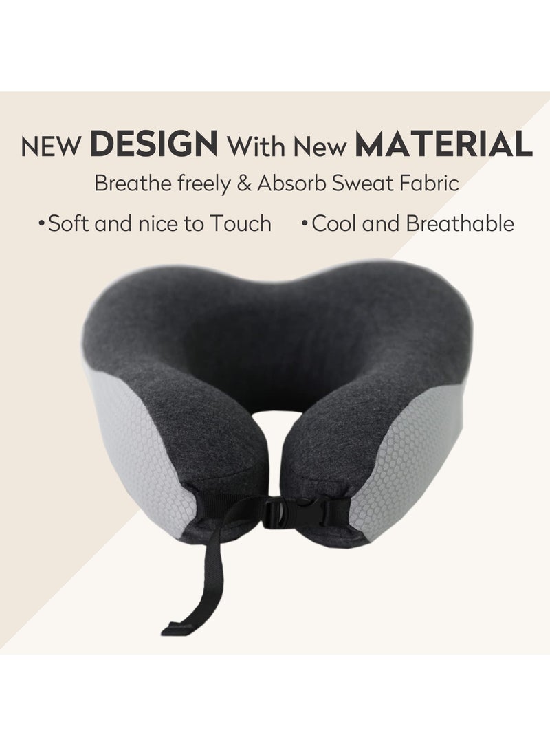 Donetella Travel Pillow 1-Piece Memory Foam Neck Pillow Light Weight Comfortable Suitable For Airplane Travel and Gifting With Ear Plugs Eye Mask Luxury Mesh Bag Grey/Black - Image 2