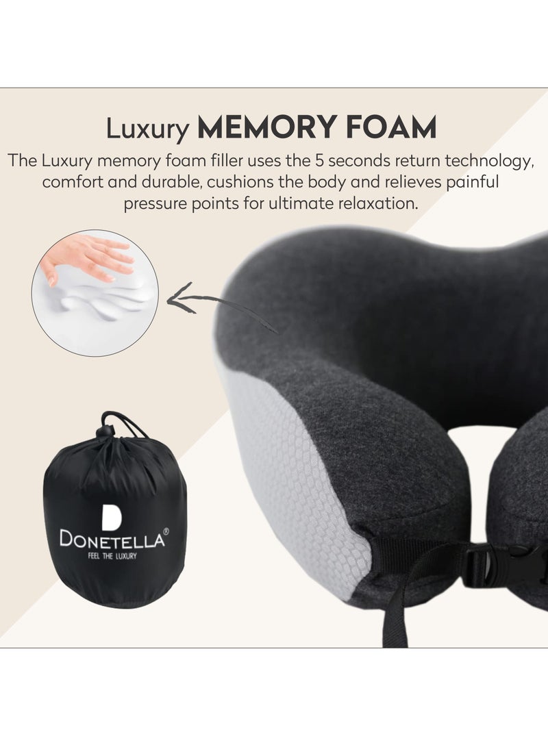 Donetella Travel Pillow 1-Piece Memory Foam Neck Pillow Light Weight Comfortable Suitable For Airplane Travel and Gifting With Ear Plugs Eye Mask Luxury Mesh Bag Grey/Black - Image 4