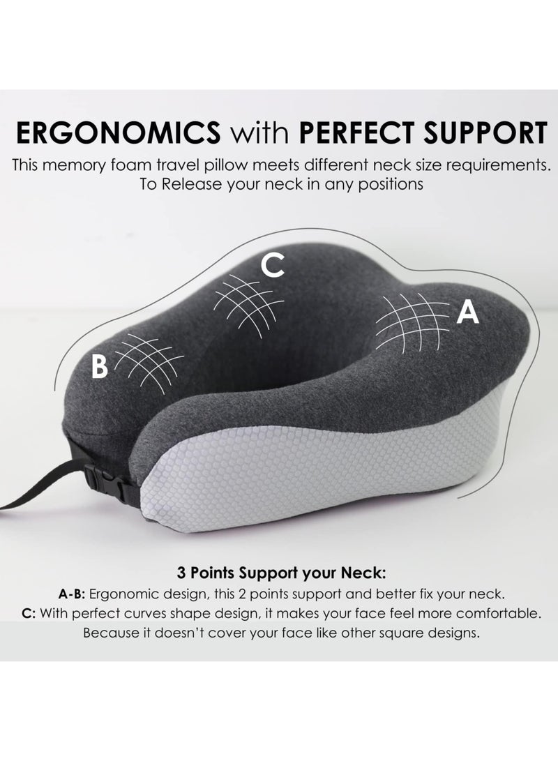 Donetella Travel Pillow 1-Piece Memory Foam Neck Pillow Light Weight Comfortable Suitable For Airplane Travel and Gifting With Ear Plugs Eye Mask Luxury Mesh Bag Grey/Black - Image 5