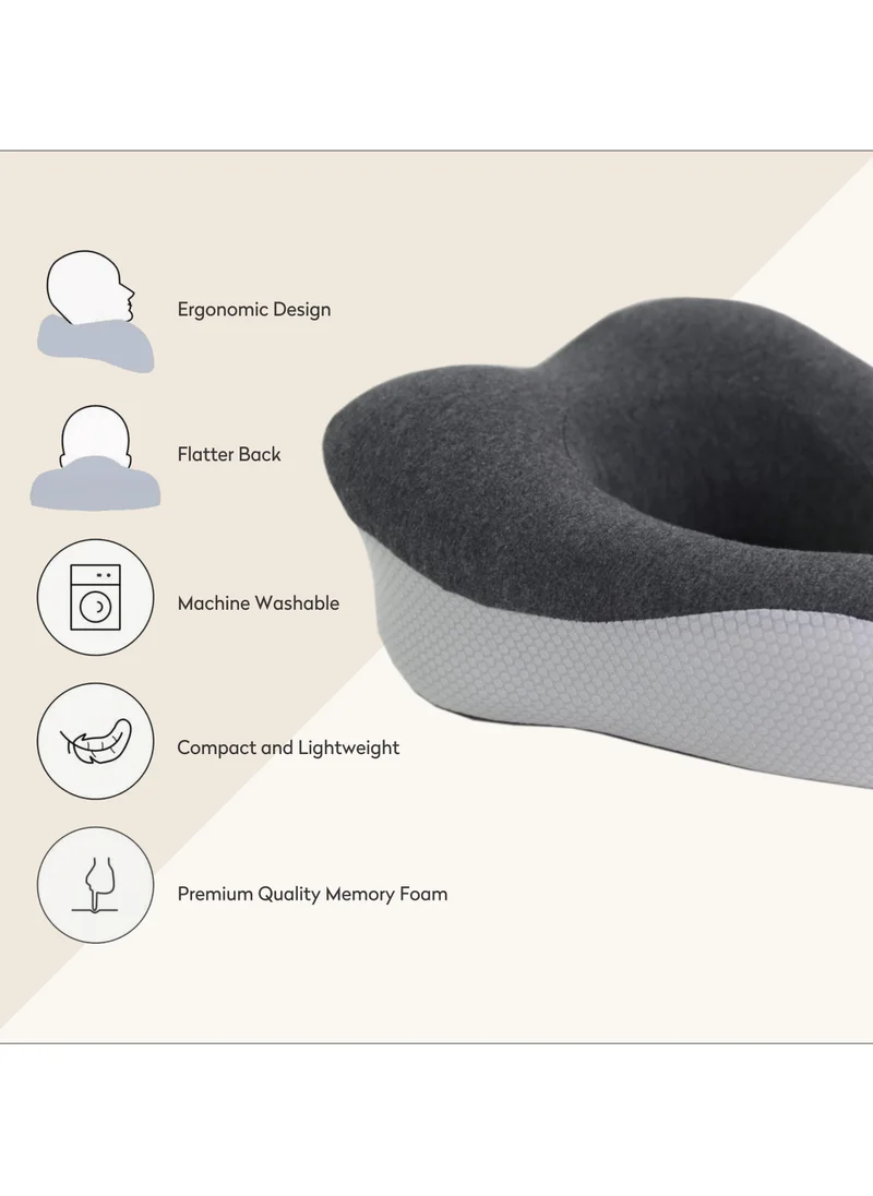 Donetella Travel Pillow 1-Piece Memory Foam Neck Pillow Light Weight Comfortable Suitable For Airplane Travel and Gifting With Ear Plugs Eye Mask Luxury Mesh Bag Grey/Black