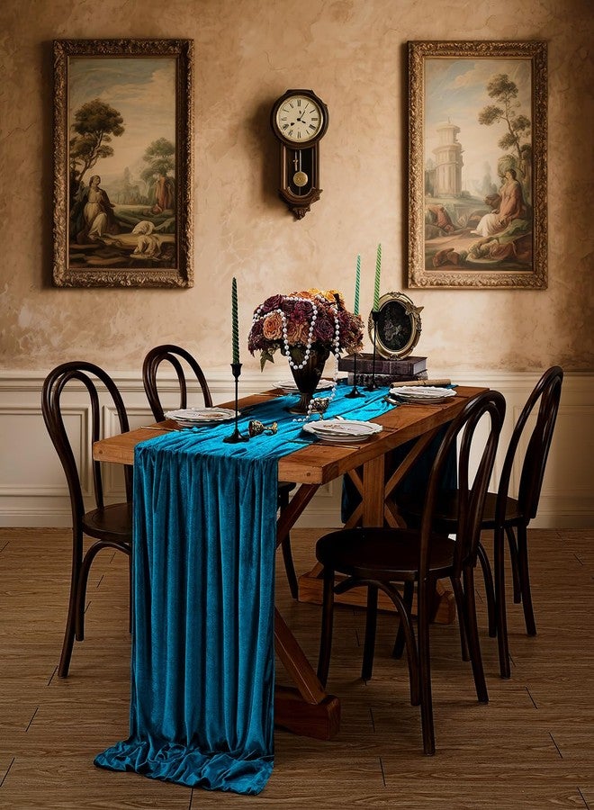 SoarDream Peacock Blue Velvet Table Runner: 20x120 Inch 10ft Long Luxurious Velvet - Indoor Outdoor Wedding Banquet Dining Table Decoration - Image 3