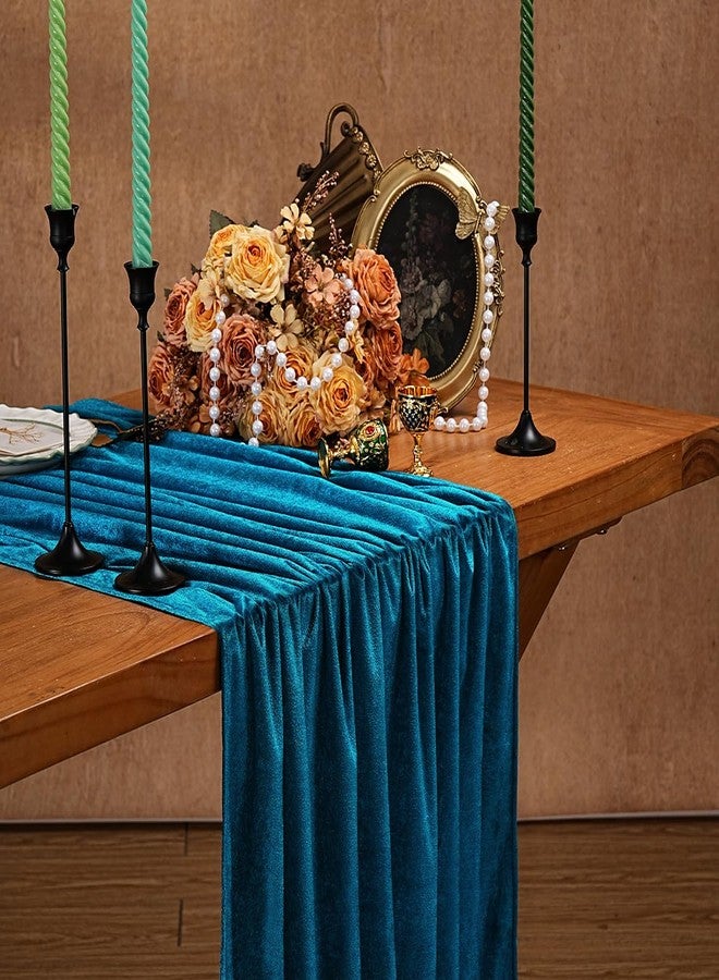 SoarDream Peacock Blue Velvet Table Runner: 20x120 Inch 10ft Long Luxurious Velvet - Indoor Outdoor Wedding Banquet Dining Table Decoration - Image 1