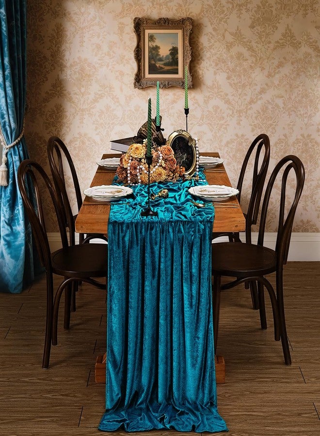 SoarDream Peacock Blue Velvet Table Runner: 20x120 Inch 10ft Long Luxurious Velvet - Indoor Outdoor Wedding Banquet Dining Table Decoration - Image 4