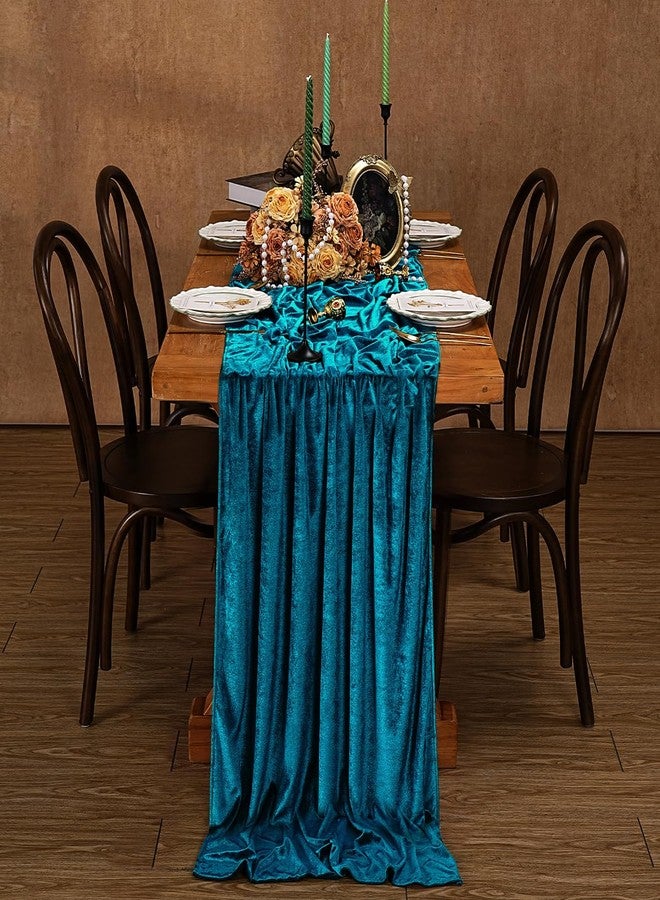 SoarDream Peacock Blue Velvet Table Runner: 20x120 Inch 10ft Long Luxurious Velvet - Indoor Outdoor Wedding Banquet Dining Table Decoration - Image 5