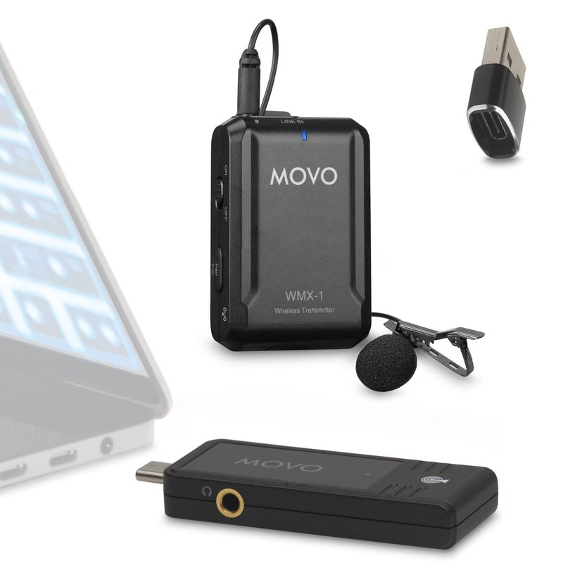 Movo WMX-1-UL USB-C Wireless Lavalier Microphone- USB Wireless Lapel Microphone for Computer, Smartphones, and Tablets- Wireless USB & USB-C Receiver, Transmitter, and Omnidirectional Lav Microphone - Image 1