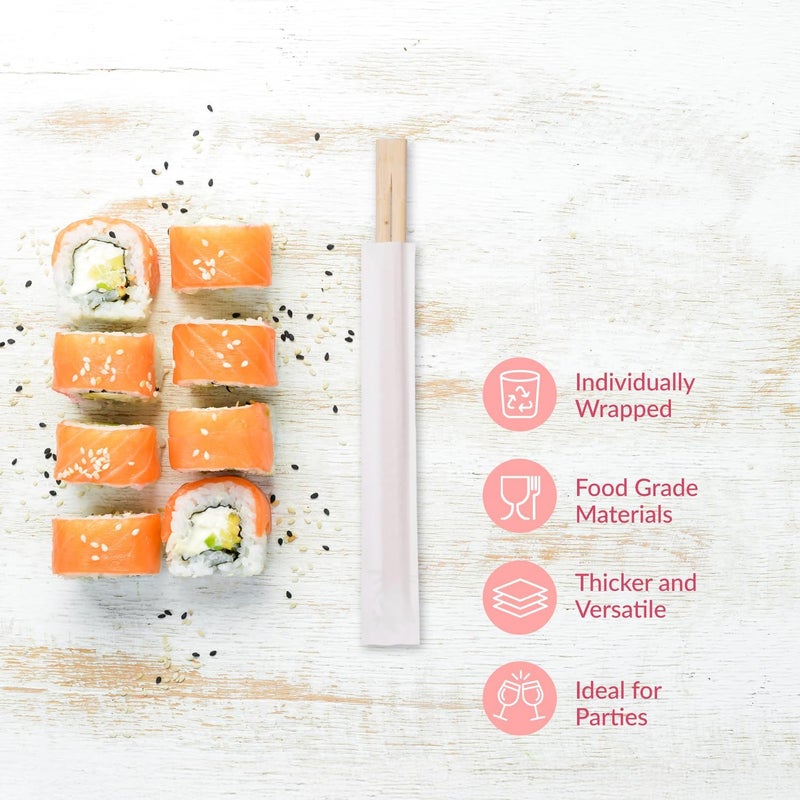 Prestee 50 Pairs Disposable Wooden Chopsticks - Individually Wrapped for Hygiene - 8-Inch Wood Chopstick - Utensils for Sushi, Noodles, and Takeout - Smooth, Splinter-Proof Design - Image 5