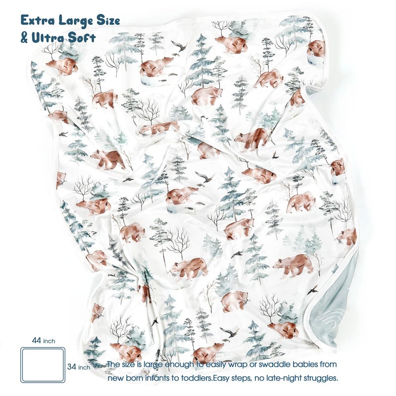 GRSSDER Baby Blankets Super Soft Jersey Knit Swaddle Blanket for Baby Girls and Boys, Double Layer Receiving Blankets 34 x 44 Inches Extra Large for Swaddling, Cute Bear - Image 2