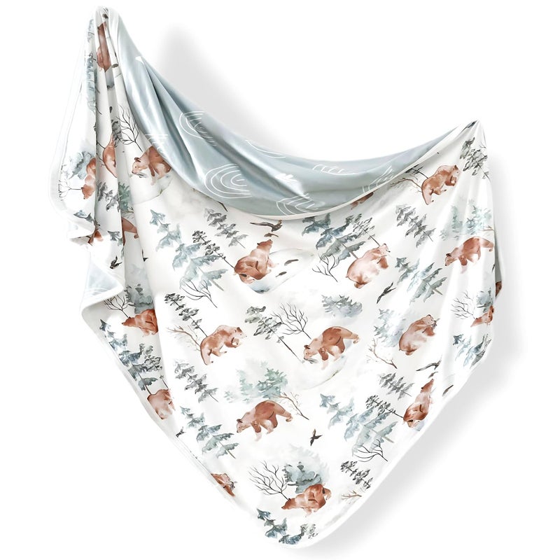 GRSSDER Baby Blankets Super Soft Jersey Knit Swaddle Blanket for Baby Girls and Boys, Double Layer Receiving Blankets 34 x 44 Inches Extra Large for Swaddling, Cute Bear - Image 1