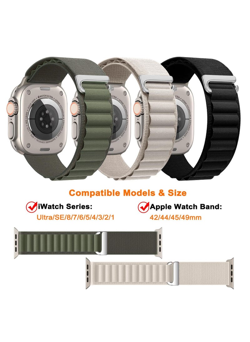 BORTONY - Apple Watch Alpine Loop Band 49mm/45mm/44mm Nylon Woven Sport Strap Compatible with iWatch Series 8/Ultra/7/SE/6/5/4/3/2/8 Pack of 3 - Image 1
