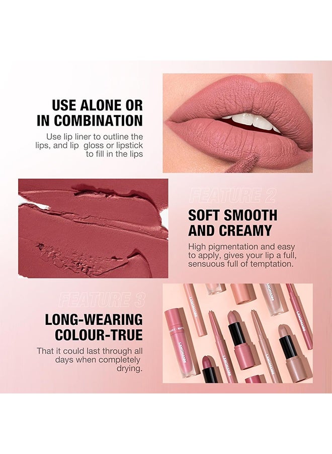 LANGMANNI Velvet Matte Soft Lipset, 3 in 1 Matte Soft Lip Set Lip Liner Liquid Lip Gloss And Lipstick Combo Set Soft Smooth Natural Lip Contour Set Waterproof And Long Lasting Effect All in One Lip Makeup Gift #02 - Image 5