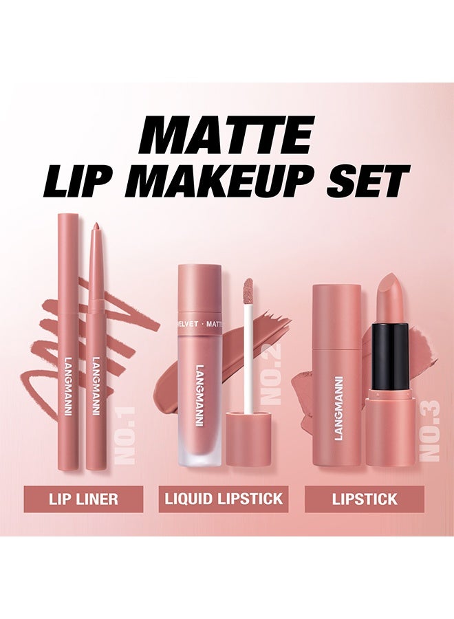 LANGMANNI Velvet Matte Soft Lipset, 3 in 1 Matte Soft Lip Set Lip Liner Liquid Lip Gloss And Lipstick Combo Set Soft Smooth Natural Lip Contour Set Waterproof And Long Lasting Effect All in One Lip Makeup Gift #02 - Image 4