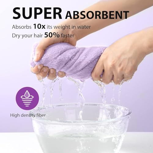 Fezora Hair Towel Wrap for Women (Pack of 2) | Quick-Dry Microfiber Hair Turban with Elastic Loop | Super Absorbent Hair Drying Towel for Ladies & Girls (Grey & Purple) - Image 5