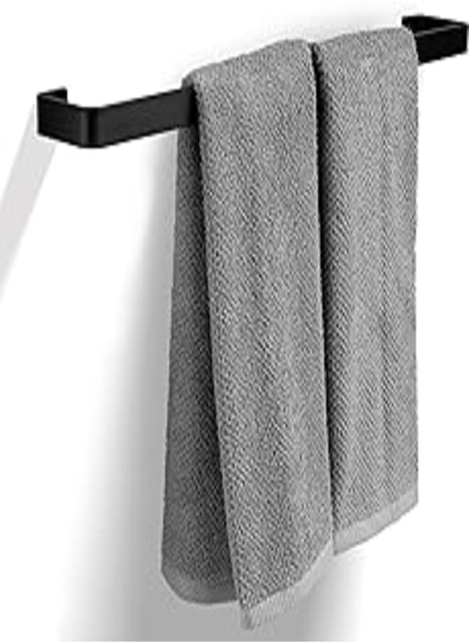 KIBAGA Aesthetic Bathroom Towel Bar for Wall Mount – Space Saving and Easy to Install 16" Towel Holder Rack - Stylish Minimal Rod to Enhance Your Modern/Farmhouse Bathroom Decor - Black 