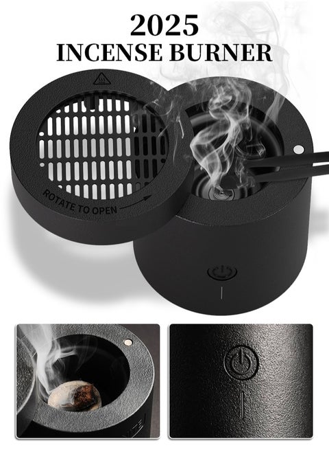 [Upgrade] New Electric Magnetic Lid Incense Burner Portable USB Rechargeable Bakhoor Diffuser Fresh Scent Black 11cm*9cm*9cm Home