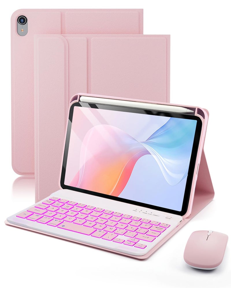 SAMTUNK for iPad mini 7 (2024) & Mini 6 (2021) Case with Keyboard for iPad mini (A17 Pro) 7th 6th Generation 8.3" - 7 Colors Backlit Keyboard Case - Built in Pencil Holder with Mouse - Pink - Image 1