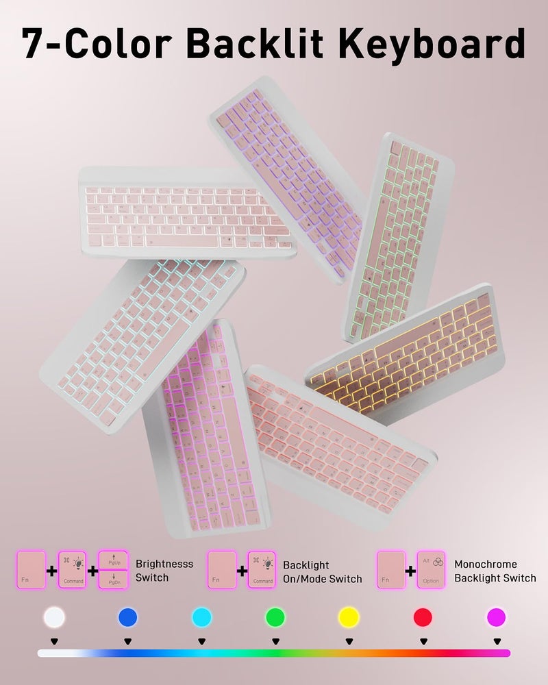 SAMTUNK for iPad mini 7 (2024) & Mini 6 (2021) Case with Keyboard for iPad mini (A17 Pro) 7th 6th Generation 8.3" - 7 Colors Backlit Keyboard Case - Built in Pencil Holder with Mouse - Pink - Image 2