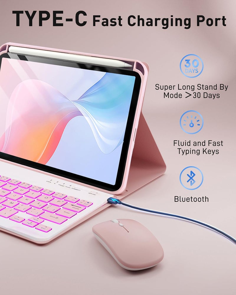 SAMTUNK for iPad mini 7 (2024) & Mini 6 (2021) Case with Keyboard for iPad mini (A17 Pro) 7th 6th Generation 8.3" - 7 Colors Backlit Keyboard Case - Built in Pencil Holder with Mouse - Pink - Image 5