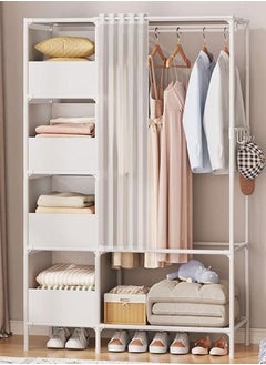 XiuWoo Portable Wardrobe Storage Closet, Clothes Storage Cabinet with Curtain, Clothes Rack Multi-functional Storage Clothes Hanging Multi-Layer Shelving for Living Room, Bedroom, Clothes Room,105x45x170cm  - Image 1