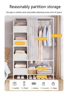 XiuWoo Portable Wardrobe Storage Closet, Clothes Storage Cabinet with Curtain, Clothes Rack Multi-functional Storage Clothes Hanging Multi-Layer Shelving for Living Room, Bedroom, Clothes Room,105x45x170cm  - Image 3