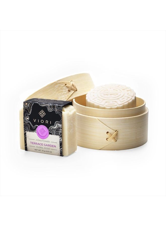 VIORI Terrace Garden Shampoo Bar, Conditioner Bar, and Bamboo Holder Set (Includes Bamboo) - Handcrafted with Longsheng Rice Water & Natural Ingredients - Sulfate-free, Paraben-free, 100% Vegan - Image 1