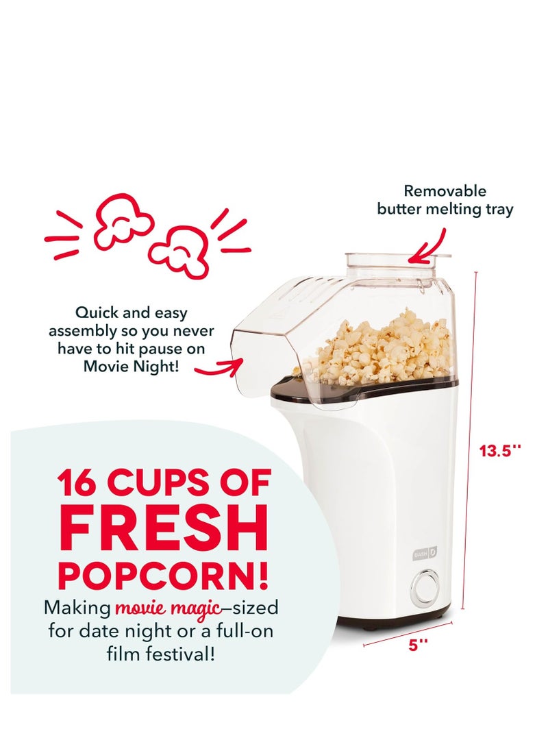 Dash DASH Hot Air Popcorn Popper Maker with Measuring Cup to Portion Popping Corn Kernels + Melt Butter, 16 Cups - White  - Image 3