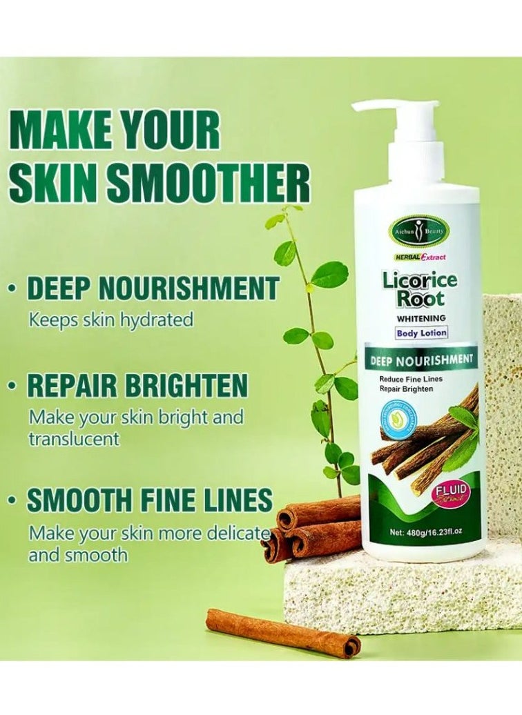 Aichun beauty Hot Sale Whitening Skin Body Lotion Herbal Extract Licorice Root Body Lotion for Women Body Care 480 g  - Image 5