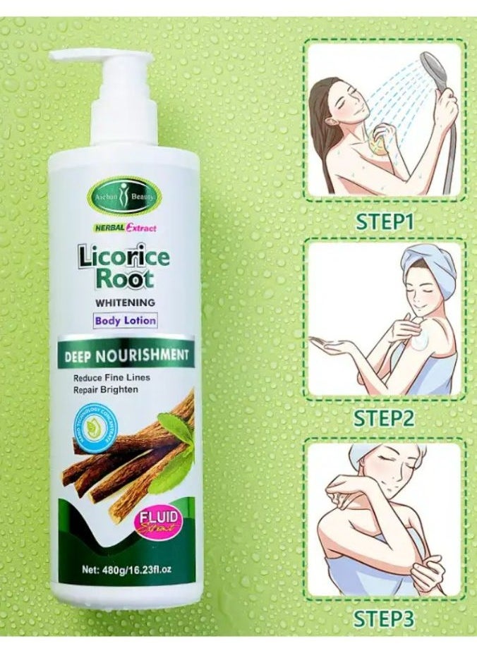 Aichun beauty Hot Sale Whitening Skin Body Lotion Herbal Extract Licorice Root Body Lotion for Women Body Care 480 g  - Image 2