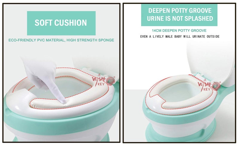 WISHKEY Plastic Comfortable Western Style Toilet Training Potty Seat with Upper Closing Lid, Removable Bowl For Toddler Kids (Pack Of 1, Green) - Image 3