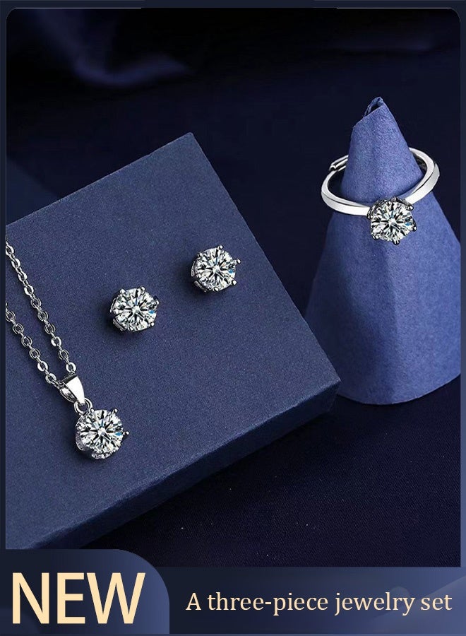 Three-piece jewelry set: includes a necklace, earrings and a ring. This ladies' jewelry set is the perfect gift for your girlfriend, wife, mother or bridesmaid, suitable for wedding occasions. It is suitable for all occasions and is an excellent choice for party accessories.  - Image 1