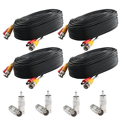 Postta BNC Video Power Cable (4 Pack 60 Feet) Video Security Camera Cable Wire with Eight Connectors for CCTV DVR Surveillance System - Image 1