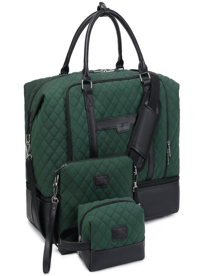 Stuery Weekender Bags for Women with Toiletry Bags Large Overnight Bags Travel Duffel Bag Carry On Shoulder Weekend Tote with Shoe Compartment and Wet Pocket for Girls Airplane Traveling, Gym, Green - Image 1