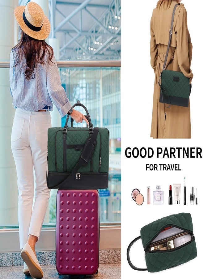 Stuery Weekender Bags for Women with Toiletry Bags Large Overnight Bags Travel Duffel Bag Carry On Shoulder Weekend Tote with Shoe Compartment and Wet Pocket for Girls Airplane Traveling, Gym, Green - Image 3